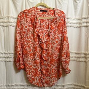 Zac & Rachel Red and White Floral Ruffle Blouse Size XL